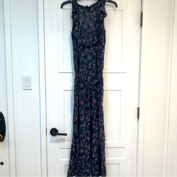 Paige Paletta jumpsuit navy and primrose floral crop lined legs belted S - Picture 4 of 13